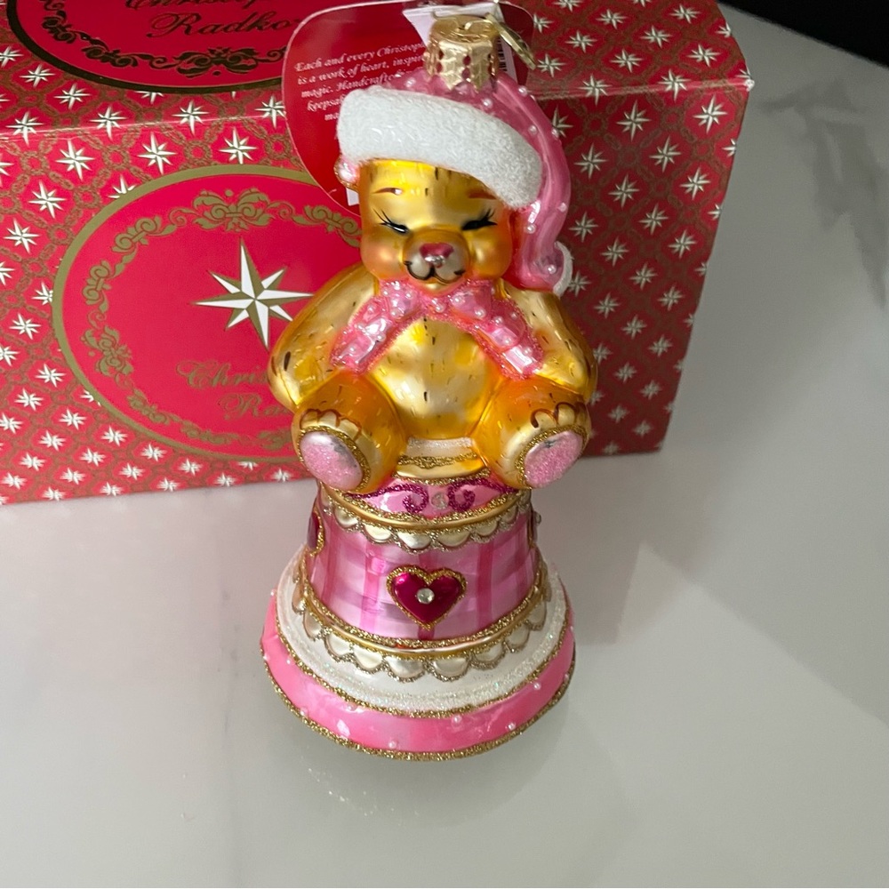 Pink Baby Bear Bell Ornament by Christopher Radko